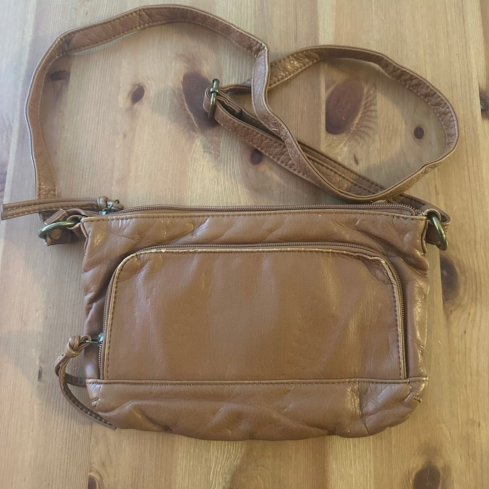 Bueno Brown Vegan Leather Crossbody Bag Organizer Purse Adjustable Strap